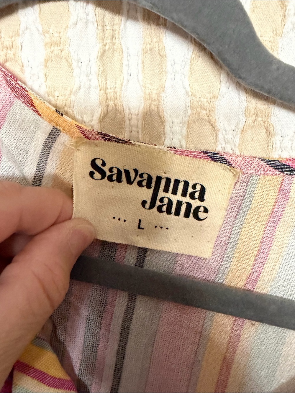 Savanna Jane Pink Multi-Stripe Embroidered V-Neck Women's Top - Picture 2 of 2